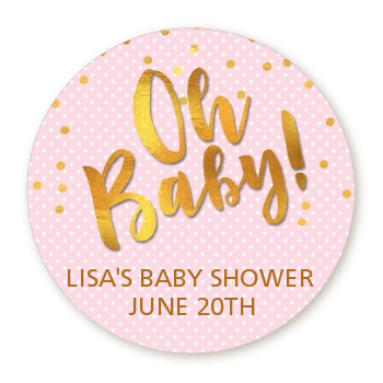 Oh Baby Shower Girl - Round Personalized Baby Shower Sticker Labels