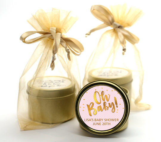Oh Baby Shower Girl - Baby Shower Gold Tin Candle Favors