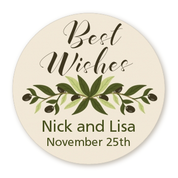 Olive Branch - Round Personalized Bridal Shower Sticker Labels
