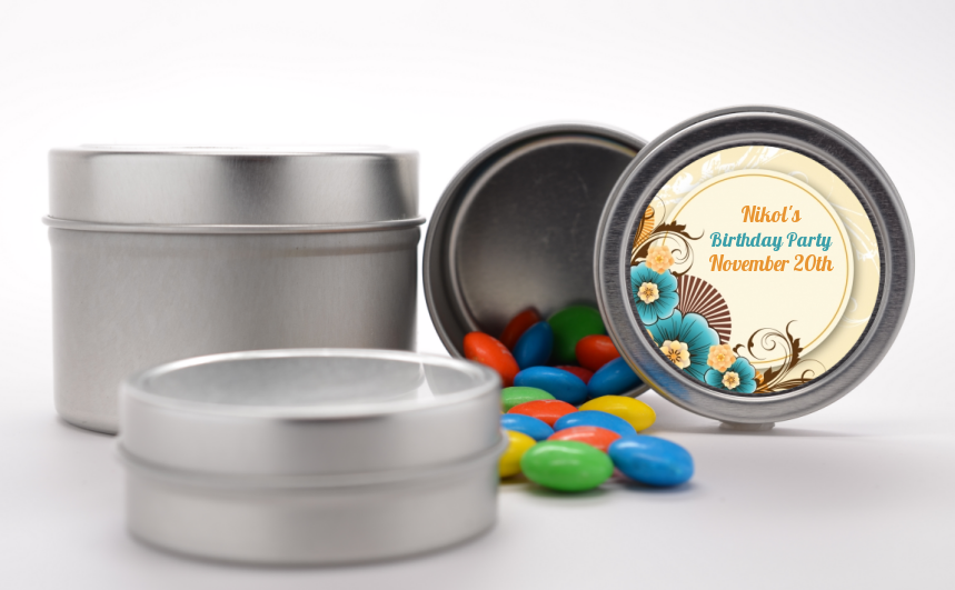 Orange & Blue Floral - Custom Birthday Party Favor Tins