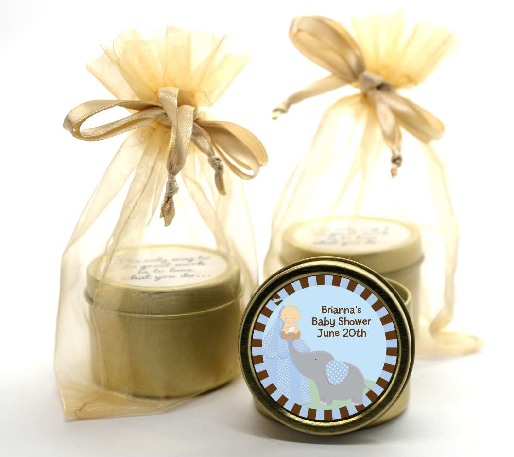 Our Little Peanut Boy - Baby Shower Gold Tin Candle Favors
