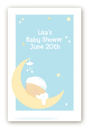 Over The Moon Boy - Custom Large Rectangle Baby Shower Sticker/Labels