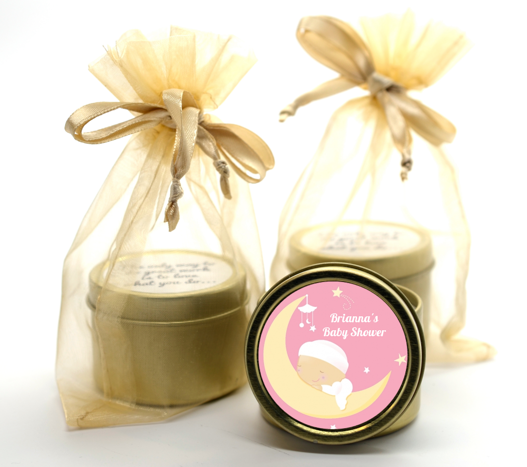 Over The Moon Girl - Baby Shower Gold Tin Candle Favors
