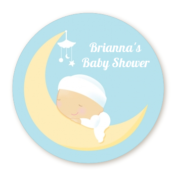 Over The Moon Boy - Round Personalized Baby Shower Sticker Labels