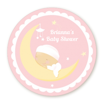 Over The Moon Girl - Round Personalized Baby Shower Sticker Labels