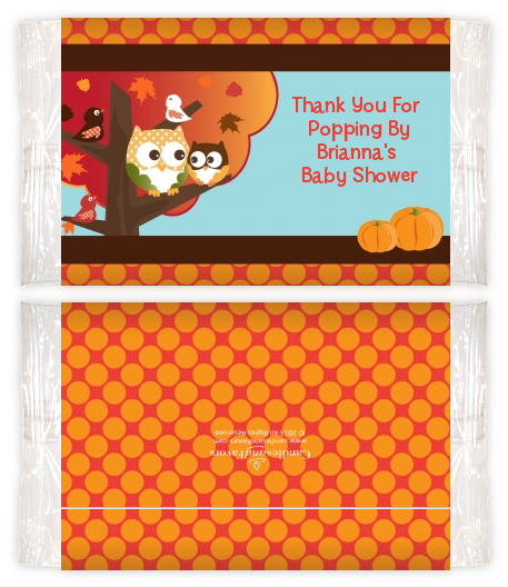 Owl - Fall Theme or Halloween - Personalized Popcorn Wrapper Baby Shower Favors