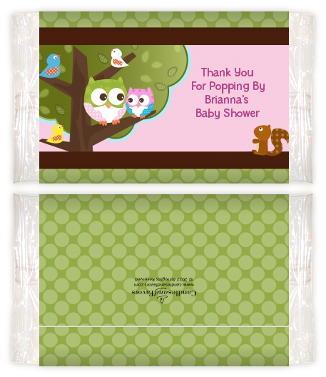 Owl - Look Whooo's Having A Girl - Personalized Popcorn Wrapper Baby Shower Favors