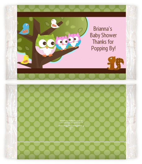 Owl - Look Whooo's Having Twin Girls - Personalized Popcorn Wrapper Baby Shower Favors