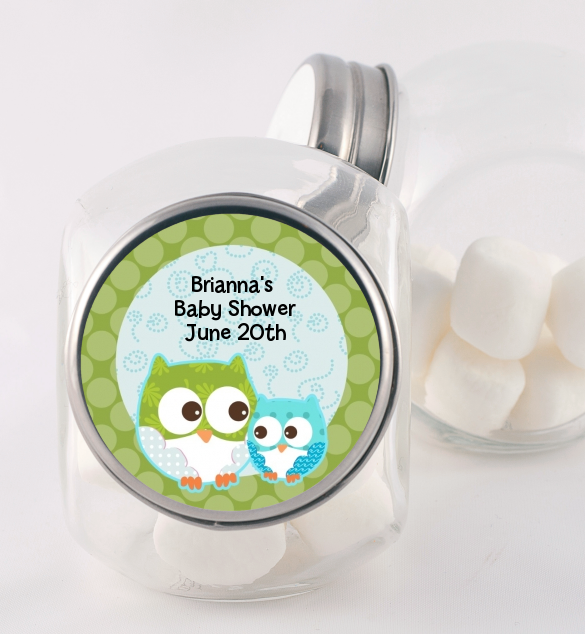 Owl - Look Whooo's Having A Boy - Personalized Baby Shower Candy Jar