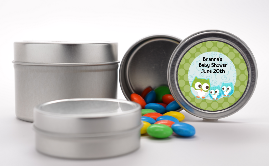 Owl - Look Whooo's Having Twin Boys - Custom Baby Shower Favor Tins