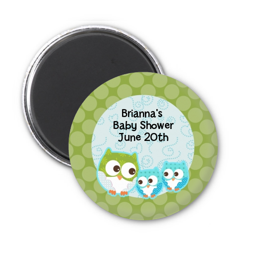 Owl - Look Whooo's Having Twin Boys - Personalized Baby Shower Magnet Favors