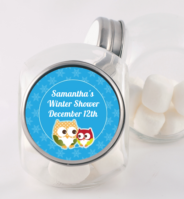 Owl - Winter Theme or Christmas - Personalized Baby Shower Candy Jar