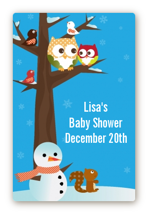 Owl - Winter Theme or Christmas - Custom Large Rectangle Baby Shower Sticker/Labels