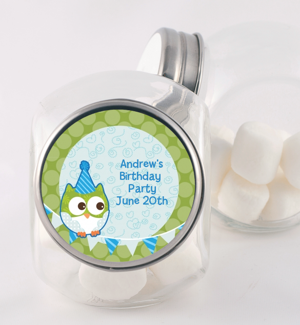Owl Birthday Boy - Personalized Birthday Party Candy Jar