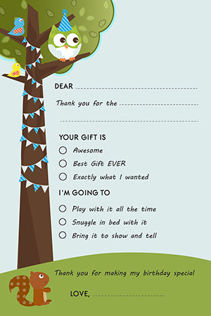 Owl Birthday Boy - Birthday Party Fill In Thank You Cards