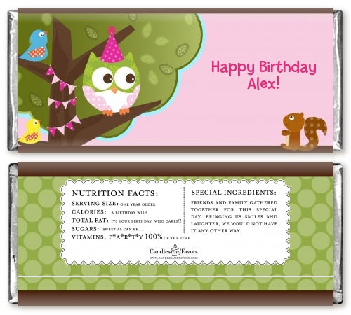 Owl Birthday Girl - Personalized Birthday Party Candy Bar Wrappers