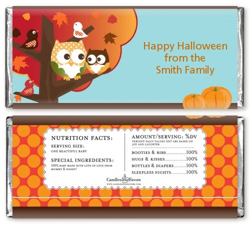 Owl - Fall Theme or Halloween - Personalized Baby Shower Candy Bar Wrappers