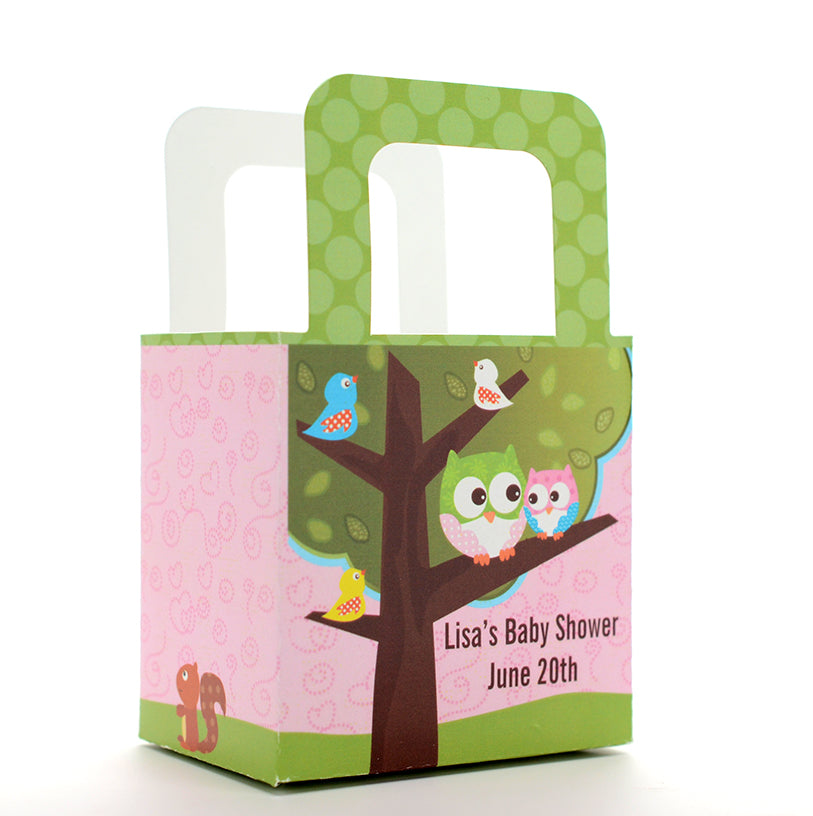 Owl - Look Whooo's Having A Girl - Personalized Baby Shower Favor Boxes