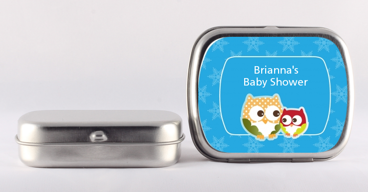 Owl - Winter Theme or Christmas - Personalized Baby Shower Mint Tins