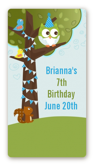 Owl Birthday Boy - Custom Rectangle Birthday Party Sticker/Labels