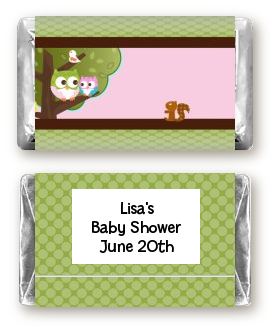 Owl - Look Whooo's Having A Girl - Personalized Baby Shower Mini Candy Bar Wrappers