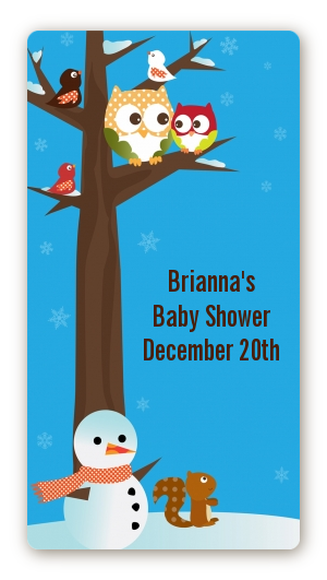 Owl - Winter Theme or Christmas - Custom Rectangle Baby Shower Sticker/Labels
