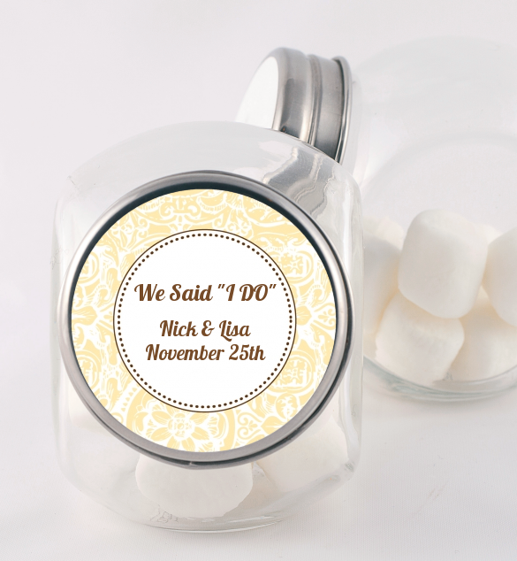 Pale Yellow & Brown - Personalized Bridal Shower Candy Jar