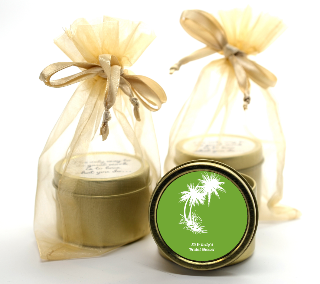 Palm Trees - Bridal Shower Gold Tin Candle Favors