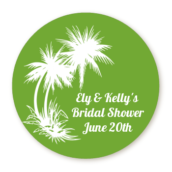 Palm Trees - Round Personalized Bridal Shower Sticker Labels