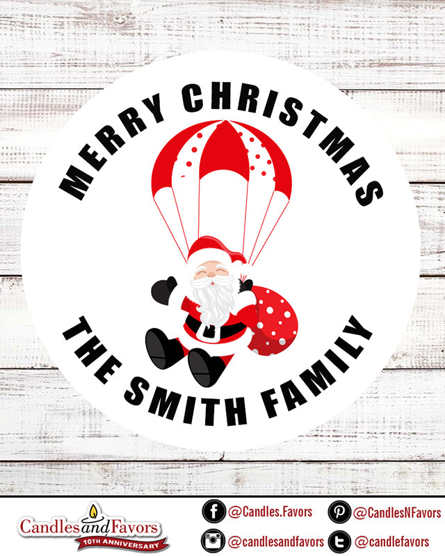 Parachute Santa Claus - Round Personalized Christmas Sticker Labels