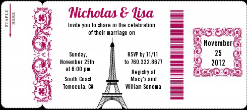 Paris - Bridal Shower Destination Boarding Pass Invitations