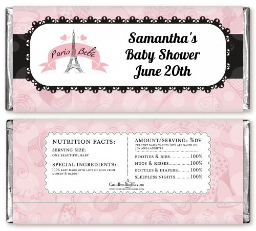 Paris BeBe - Personalized Baby Shower Candy Bar Wrappers