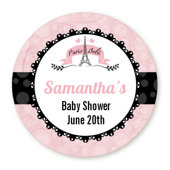 Paris BeBe - Round Personalized Baby Shower Sticker Labels