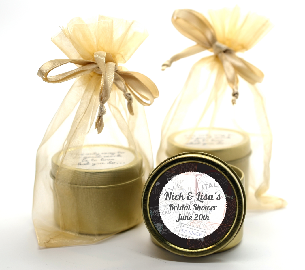 Passport - Bridal Shower Gold Tin Candle Favors