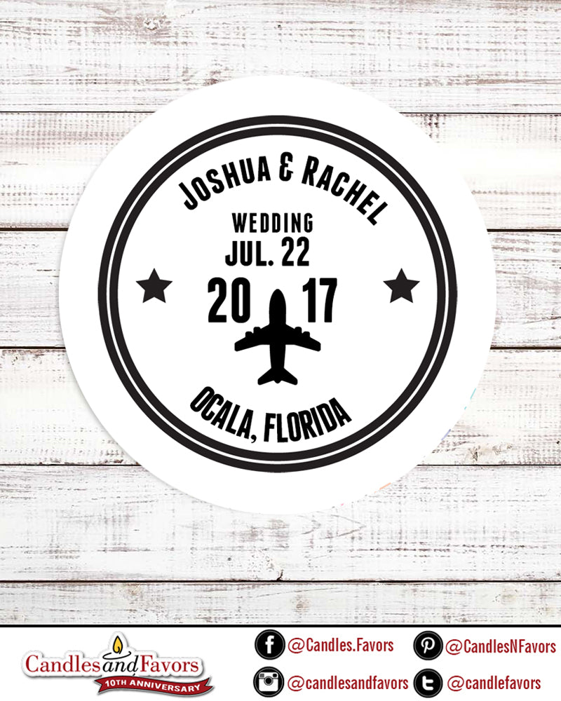 Passport Stamp - Round Personalized Bridal Shower Sticker Labels