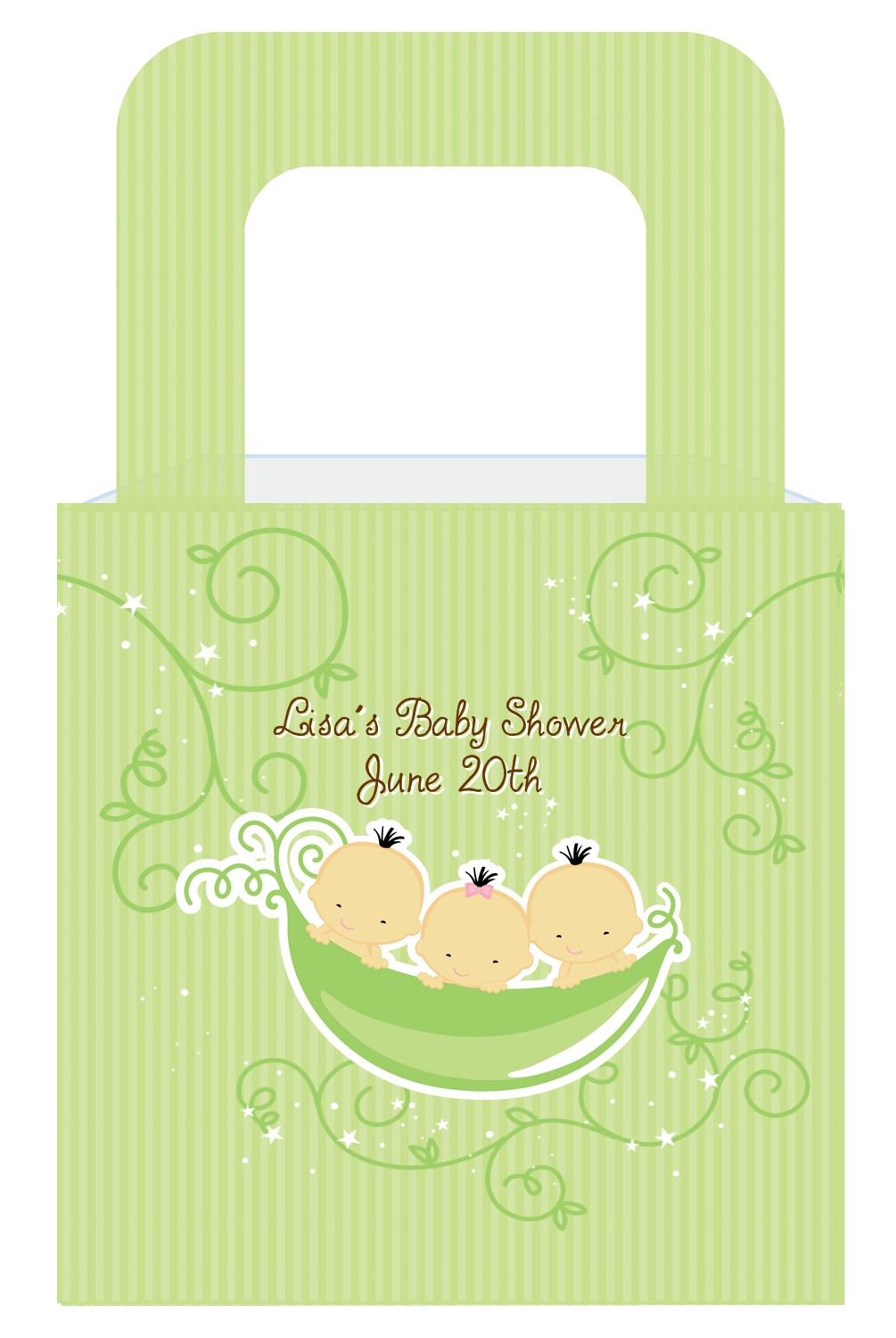 Triplets Three Peas in a Pod Asian One Girl Two Boys - Personalized Baby Shower Favor Boxes