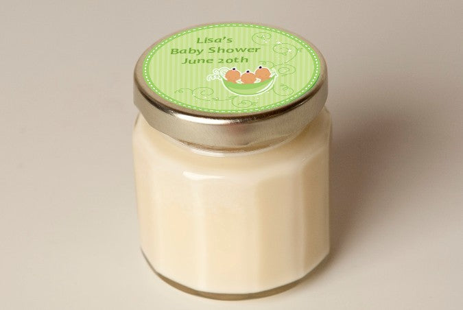 Triplets Three Peas in a Pod Hispanic Three Girls - Baby Shower Personalized Candle Jar