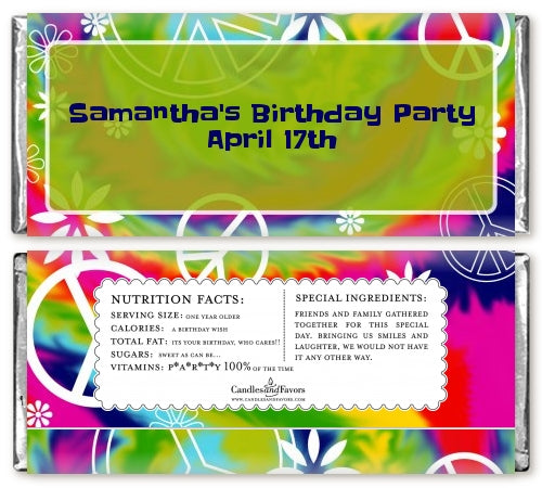 Peace Tie Dye - Personalized Birthday Party Candy Bar Wrappers