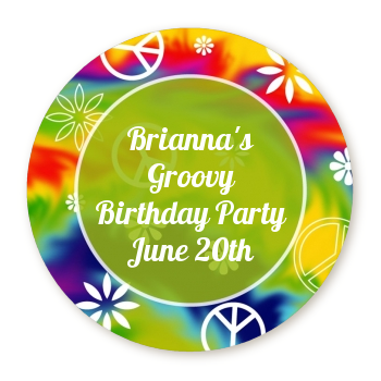 Peace Tie Dye - Round Personalized Birthday Party Sticker Labels