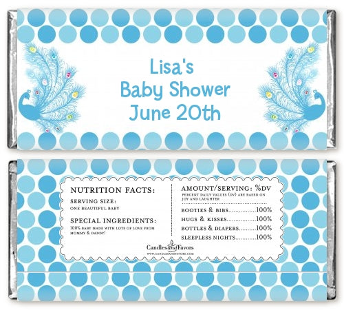 Peacock - Personalized Baby Shower Candy Bar Wrappers