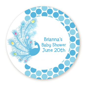 Peacock - Round Personalized Baby Shower Sticker Labels