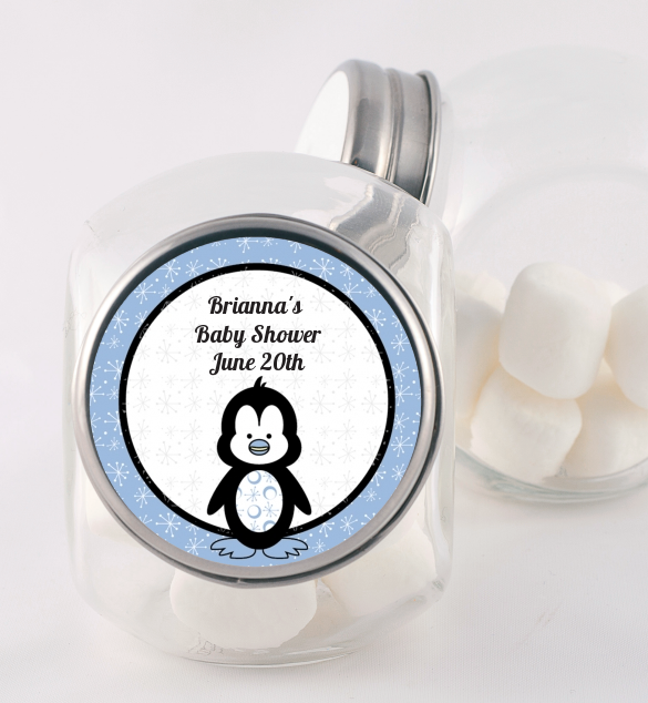 Penguin Blue - Personalized Baby Shower Candy Jar