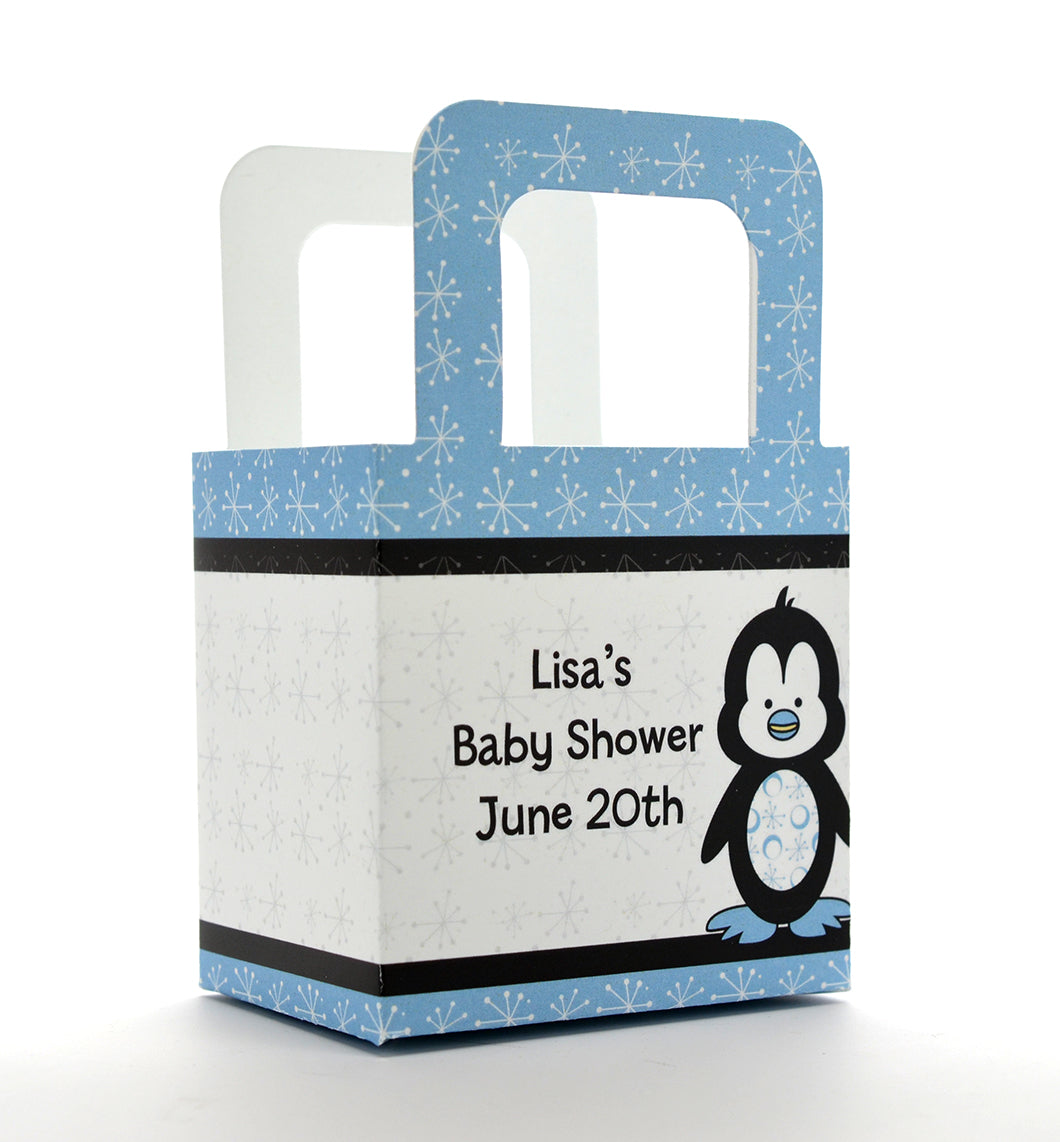 Penguin Blue - Personalized Baby Shower Favor Boxes