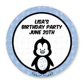 Penguin Blue - Round Personalized Birthday Party Sticker Labels