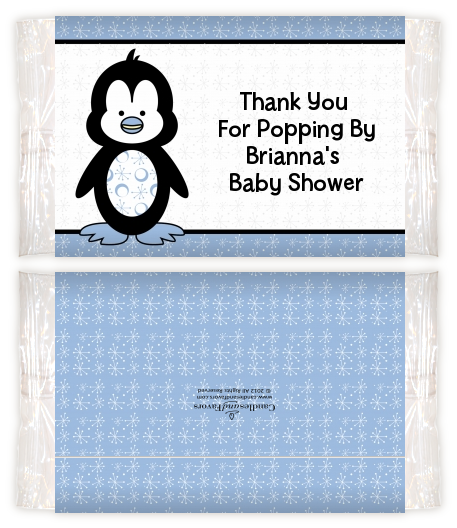 Penguin Blue - Personalized Popcorn Wrapper Baby Shower Favors
