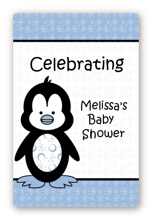 Penguin Blue - Custom Large Rectangle Baby Shower Sticker/Labels