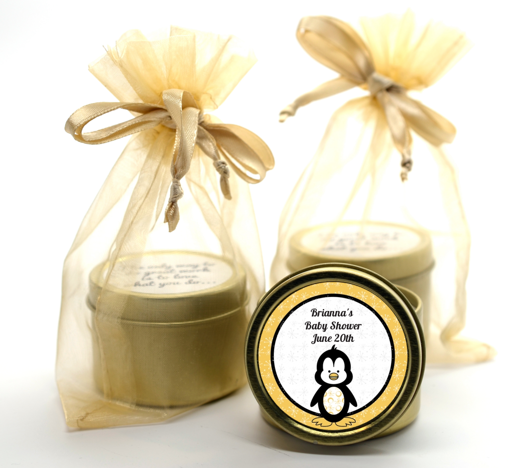 Penguin - Baby Shower Gold Tin Candle Favors