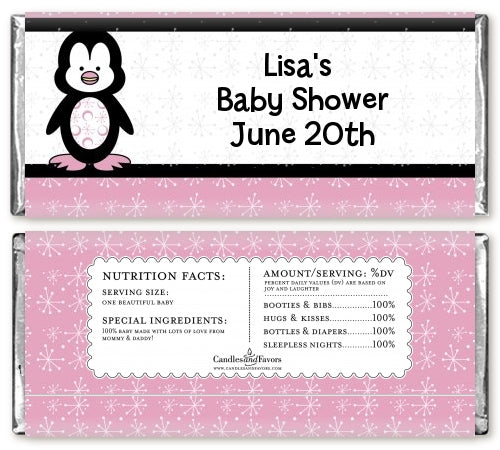 Penguin Pink - Personalized Baby Shower Candy Bar Wrappers