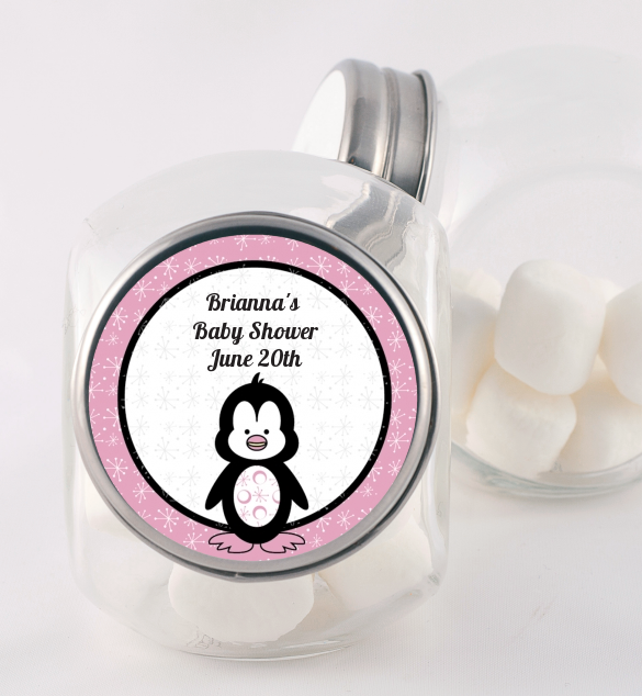 Penguin Pink - Personalized Baby Shower Candy Jar
