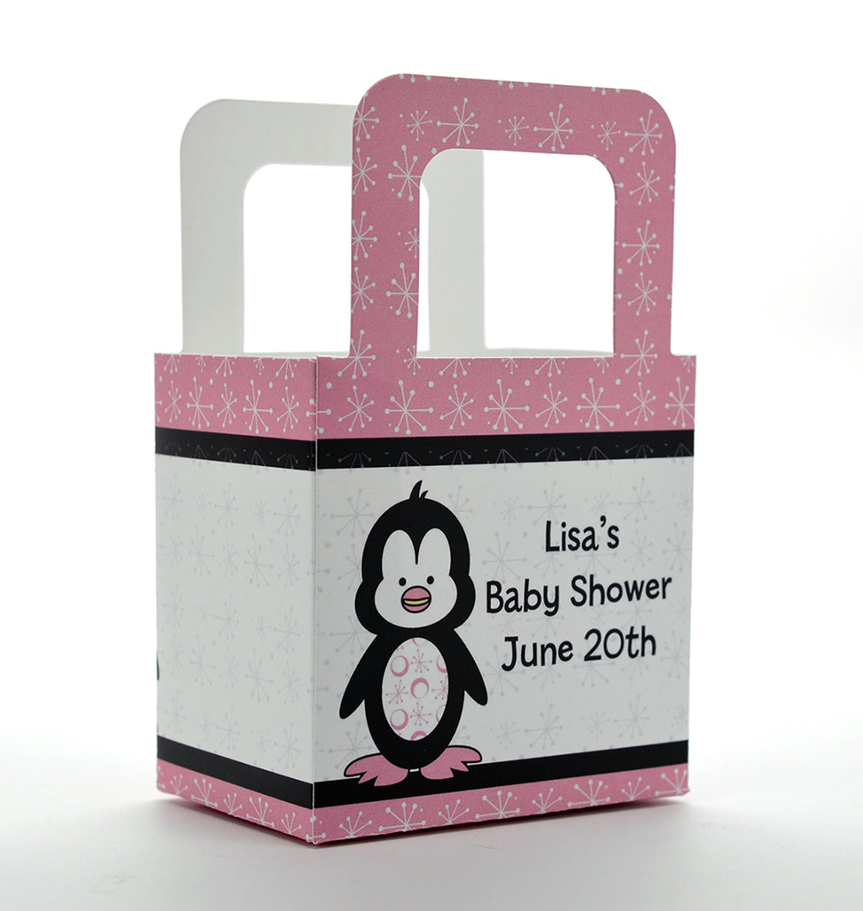 Penguin Pink - Personalized Baby Shower Favor Boxes